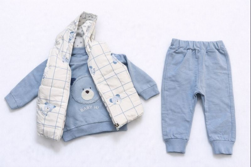 Бебешки комплект “Blue Sky Bear” – 3 части, светлосиньо и каре