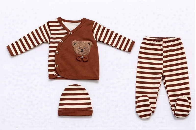 Бебешки комплект “Striped Gentleman Bear” – 3 части, кафяво и райе