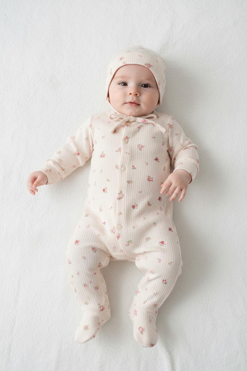 Бебешки гащеризон с шапка „Pink Bloom“ – 2 части, нежно розово