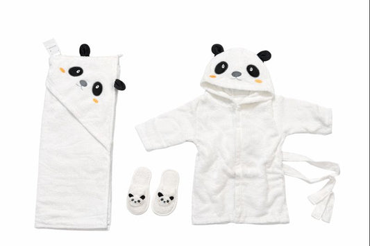 Бебешки хавлиен комплект „Panda Hug“ – 3 части, бяло