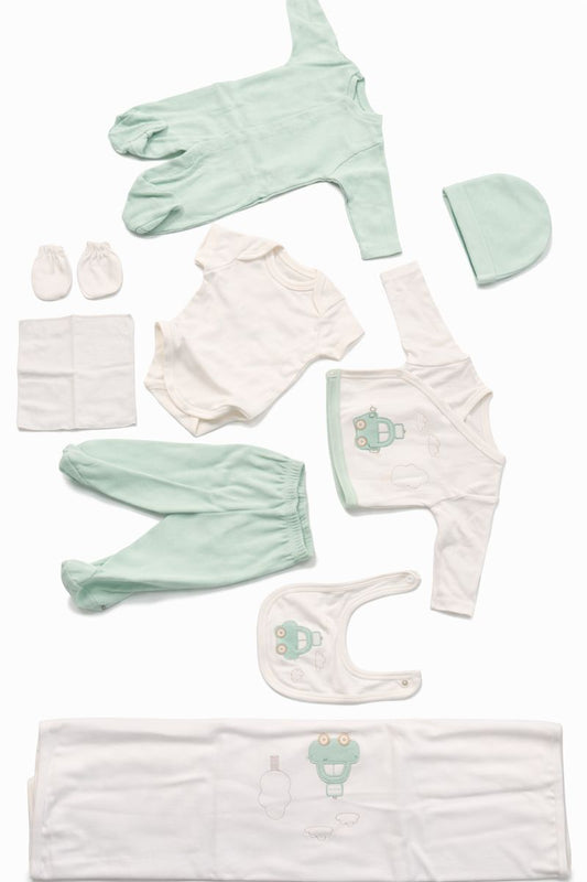 Бебешки комплект за изписване „Little Cloud“ – 10 части, екрю и мента