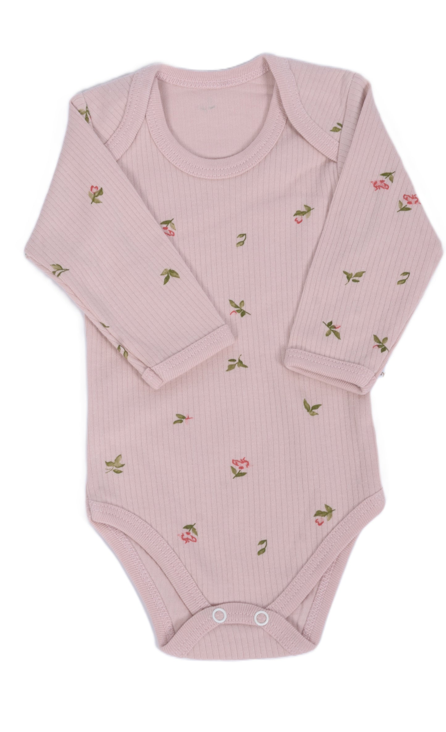 Бебешко боди с дълъг ръкав в розово с флорален принт