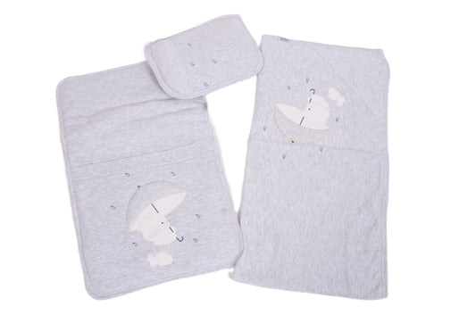 Комплект за повиване с меченце и чадър в сиво