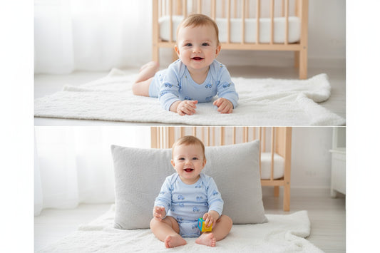 Бебешко боди с дълъг ръкав – синьо с колички