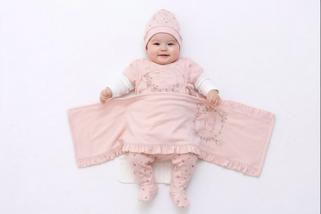 Бебешки комплект за изписване „Sweet Blossom“ – 10 части, розово и екрю