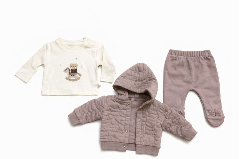 Бебешки комплект „Cozy Bear“ – 3 части, бледо лилаво