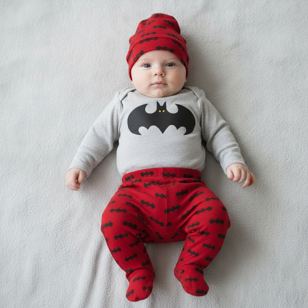 Бебешки комплект “Little Hero Bat” – 3 части, сиво и червено