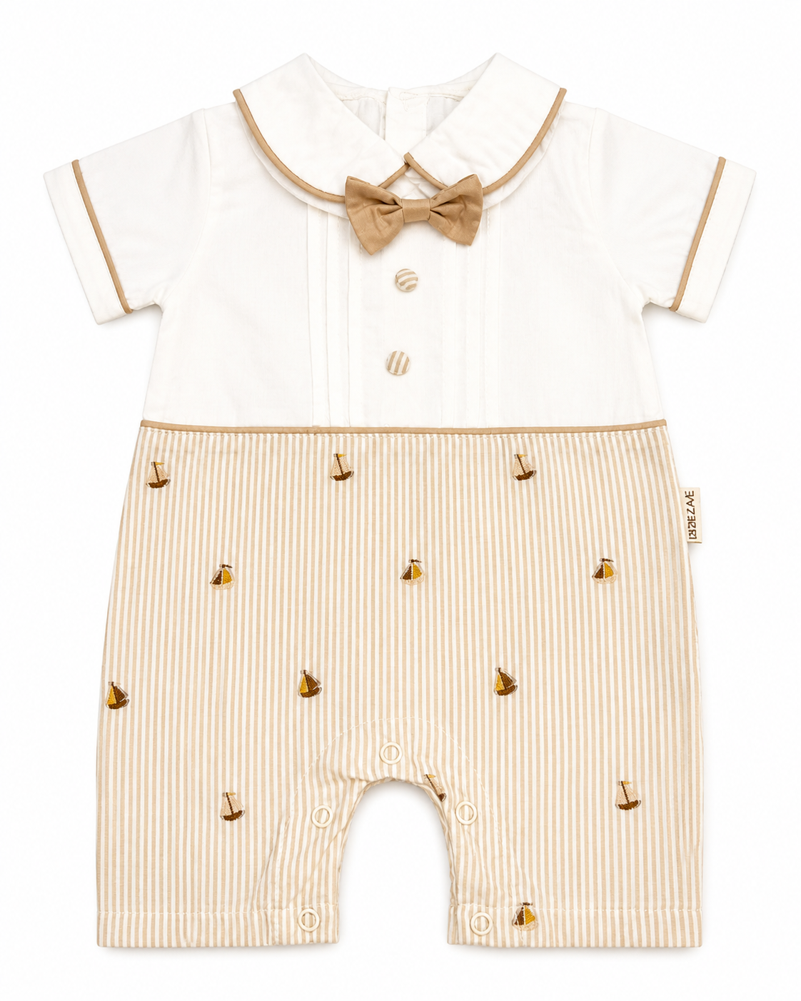 Бебешки гащеризон „Little Sailor Chic“ – екрю с бежови райета