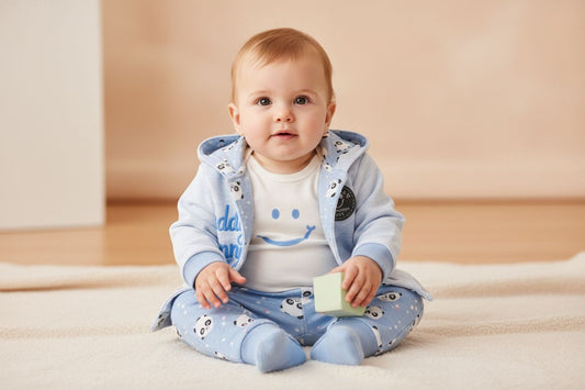 Бебешки комплект „Daddy Funny Panda“ – 3 части, синьо и бяло