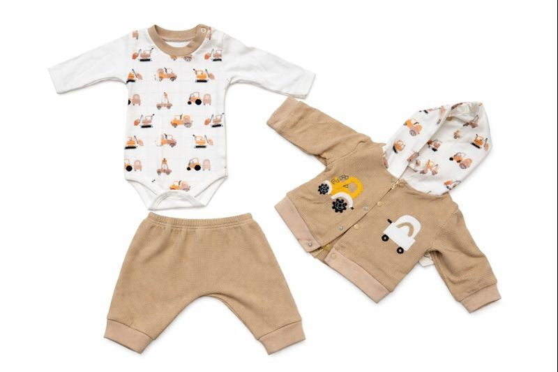 Бебешки комплект “Little Builder Trucks” – 3 части, кафяво и бяло