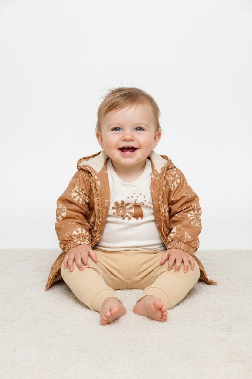 Бебешки комплект „Little Lion“ – 3 части, екрю и кафяво