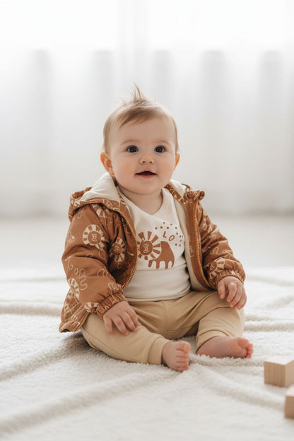 Бебешки комплект „Little Lion“ – 3 части, екрю и кафяво