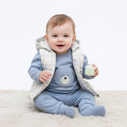 Бебешки комплект “Blue Sky Bear” – 3 части, светлосиньо и каре