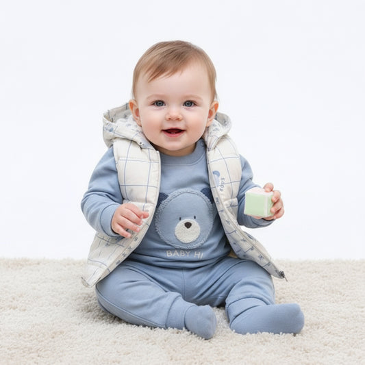 Бебешки комплект “Blue Sky Bear” – 3 части, светлосиньо и каре