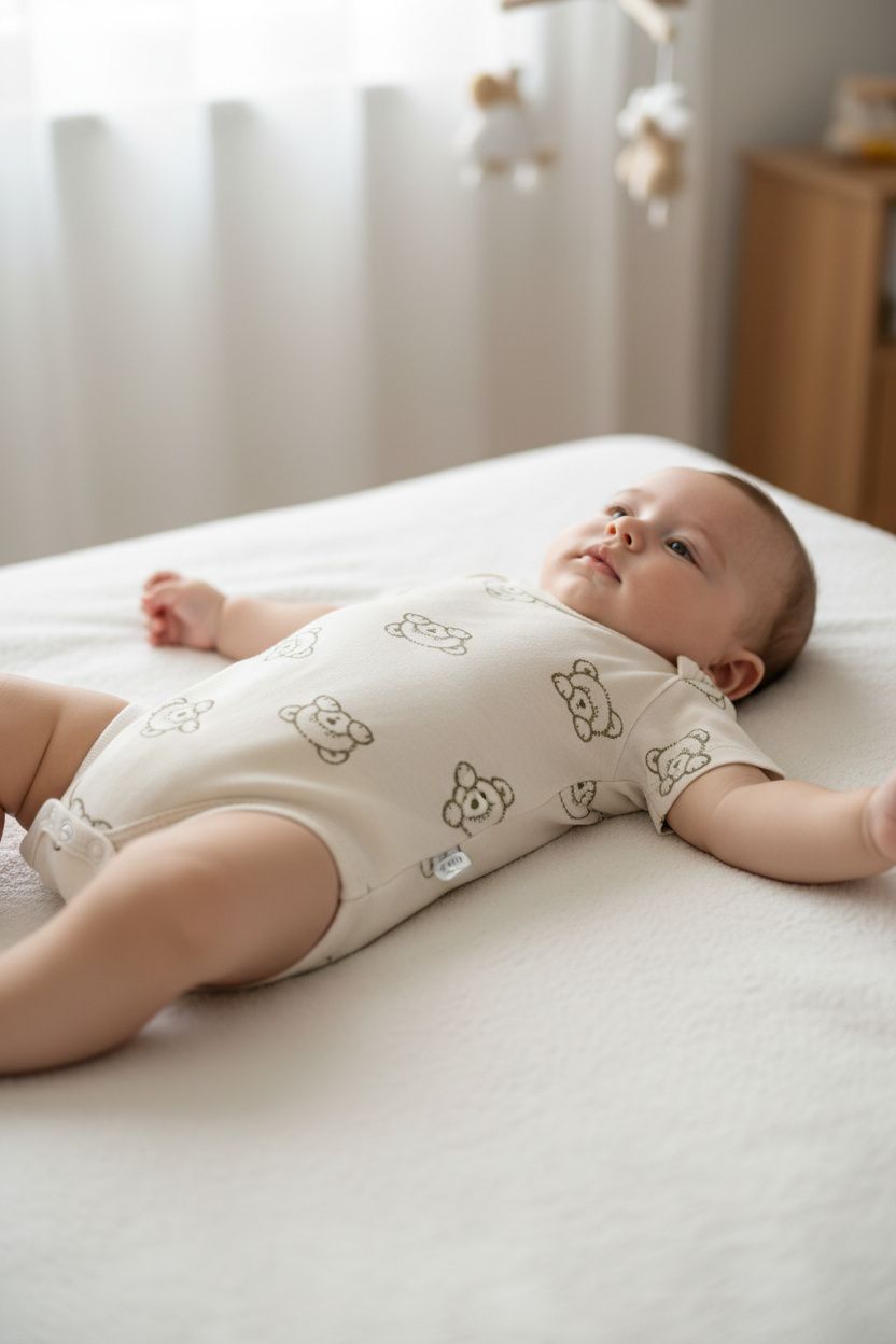 Бебешко боди с къс ръкав „Sleepy Bear” – екрю