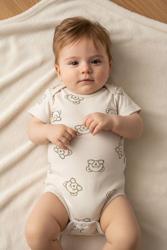 Бебешко боди с къс ръкав „Sleepy Bear” – екрю