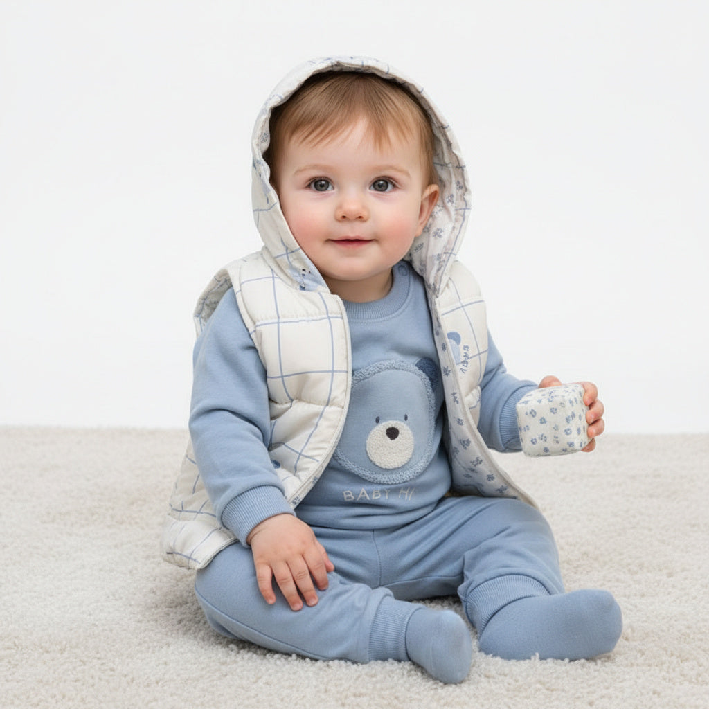 Бебешки комплект “Blue Sky Bear” – 3 части, светлосиньо и каре