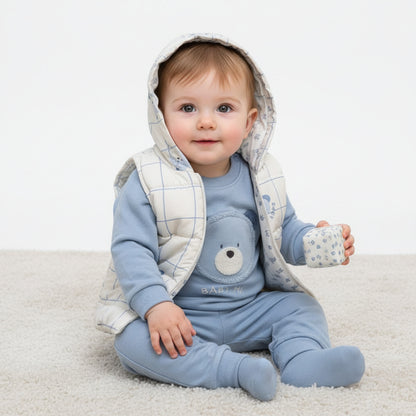 Бебешки комплект “Blue Sky Bear” – 3 части, светлосиньо и каре