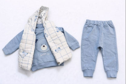 Бебешки комплект “Blue Sky Bear” – 3 части, светлосиньо и каре