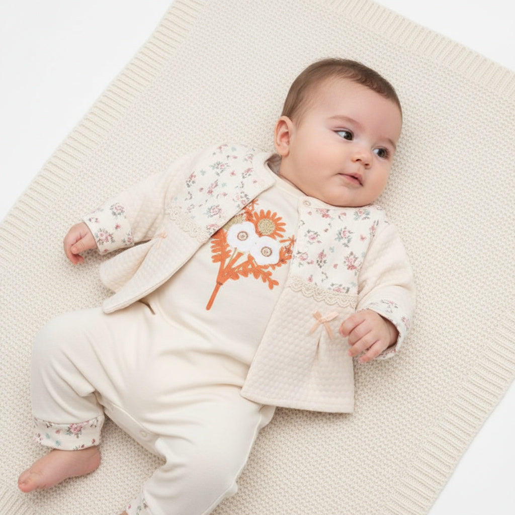 Бебешки комплект “White Bouquet” – 3 части, бяло