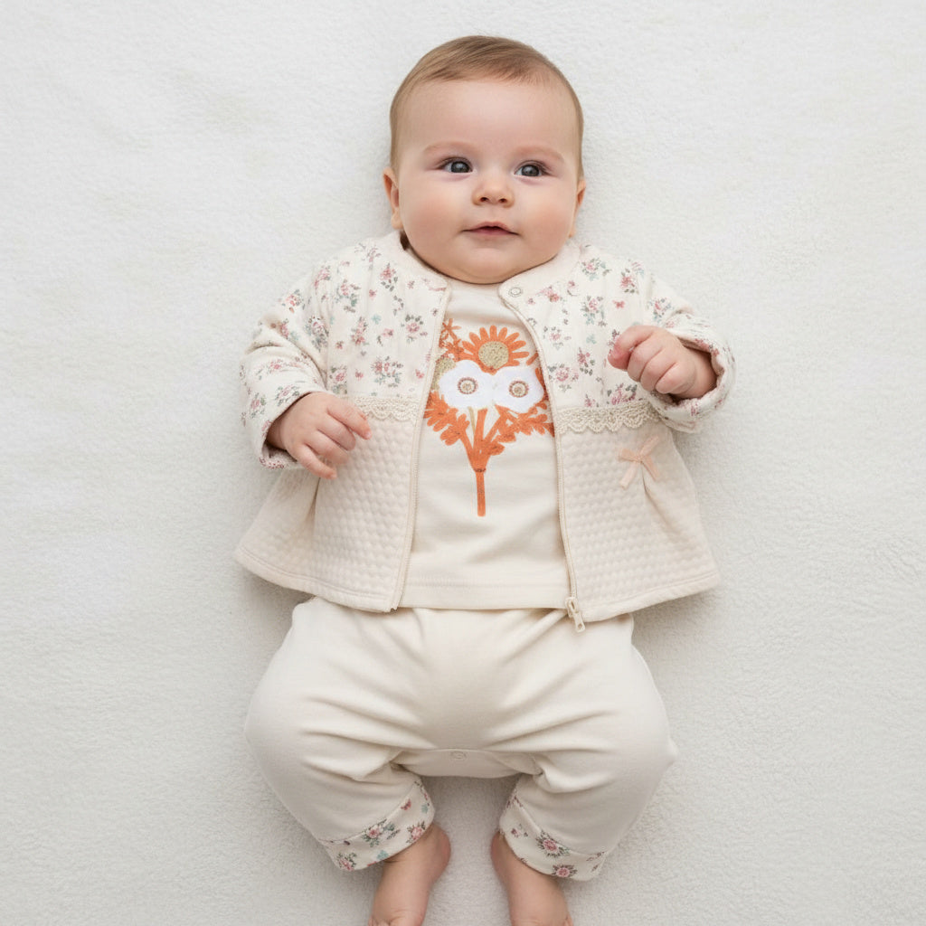 Бебешки комплект “White Bouquet” – 3 части, бяло