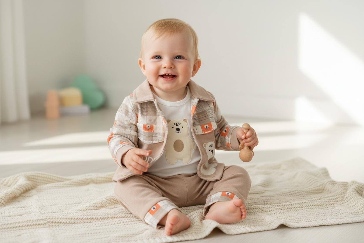 Бебешки комплект „Teddy Bear“ – 3 части, бежово и екрю