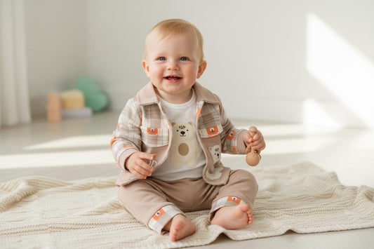 Бебешки комплект „Teddy Bear“ – 3 части, бежово и екрю