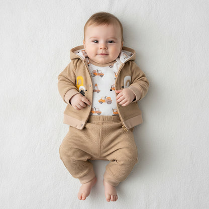 Бебешки комплект “Little Builder Trucks” – 3 части, кафяво и бяло