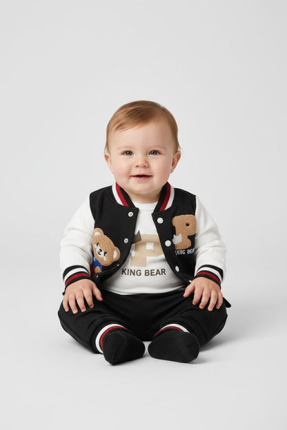 Бебешки комплект „King Bear“ – 3 части, черно и бяло