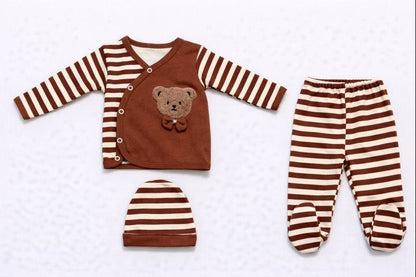 Бебешки комплект “Striped Gentleman Bear” – 3 части, кафяво и райе