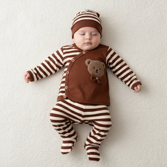 Бебешки комплект “Striped Gentleman Bear” – 3 части, кафяво и райе