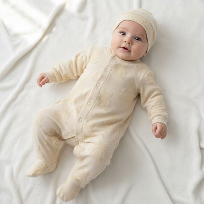 Бебешки гащеризон с шапчица “Lovely Teddy Cream” – кремаво