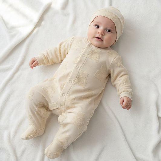 Бебешки гащеризон с шапчица “Lovely Teddy Cream” – кремаво