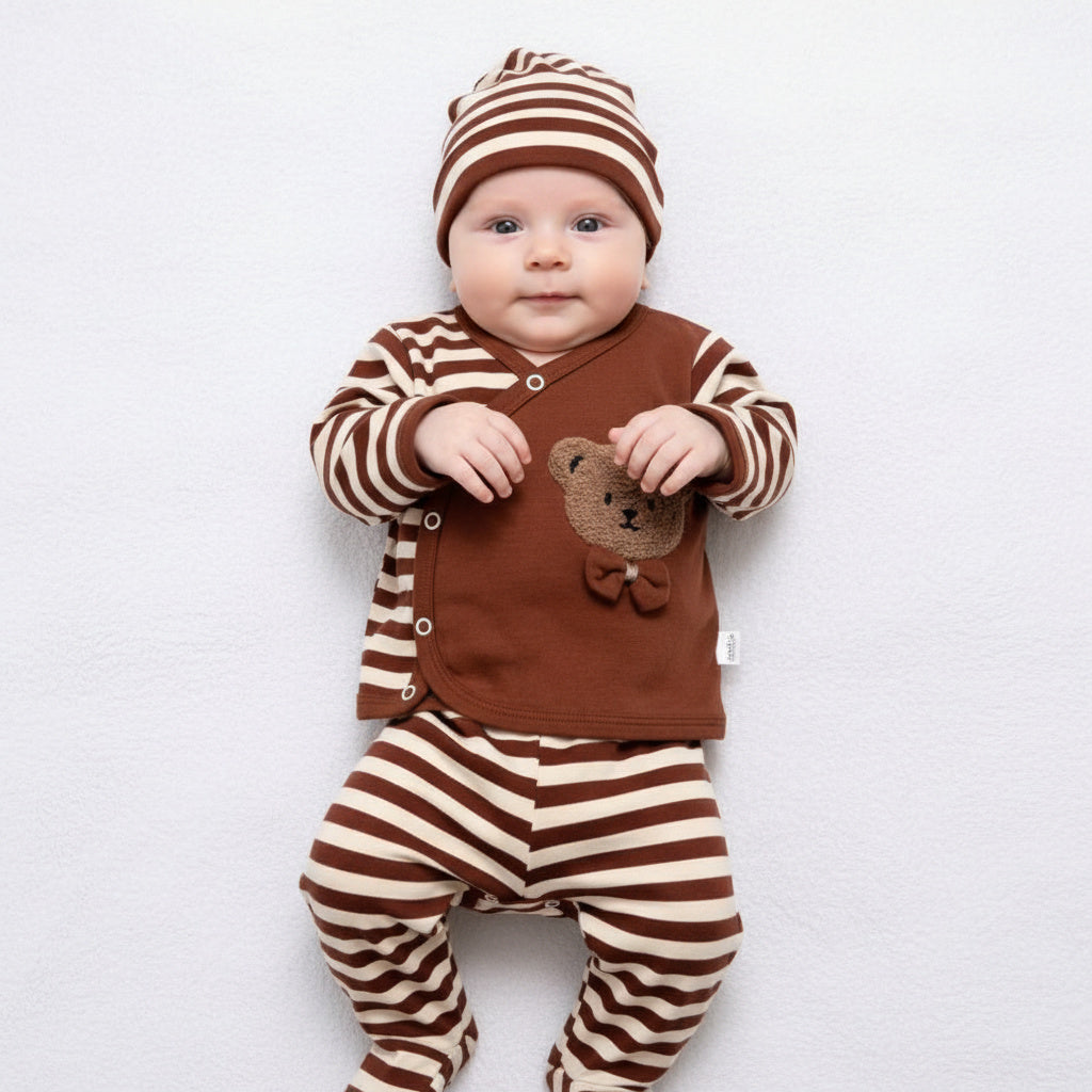 Бебешки комплект “Striped Gentleman Bear” – 3 части, кафяво и райе