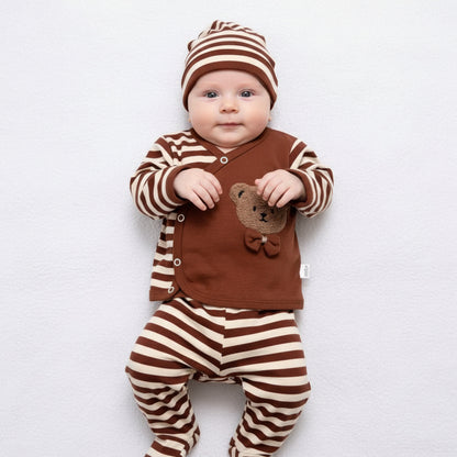 Бебешки комплект “Striped Gentleman Bear” – 3 части, кафяво и райе
