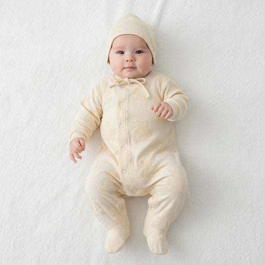 Бебешки гащеризон с шапчица “Lovely Teddy Cream” – кремаво