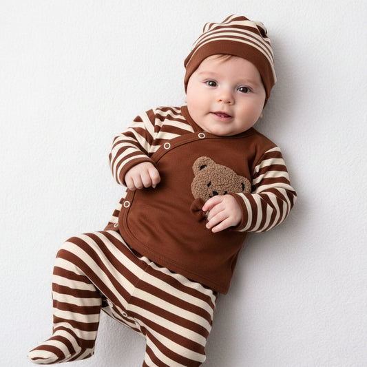 Бебешки комплект “Striped Gentleman Bear” – 3 части, кафяво и райе