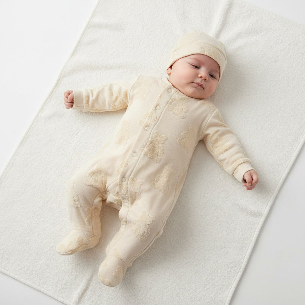 Бебешки гащеризон с шапчица “Lovely Teddy Cream” – кремаво