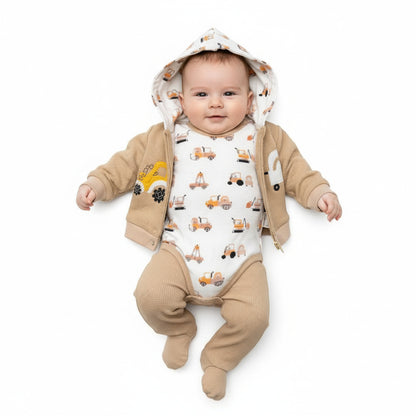 Бебешки комплект “Little Builder Trucks” – 3 части, кафяво и бяло