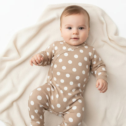 Бебешки комплект “Little Dots” – 2 части, светло кафяво на бели точки