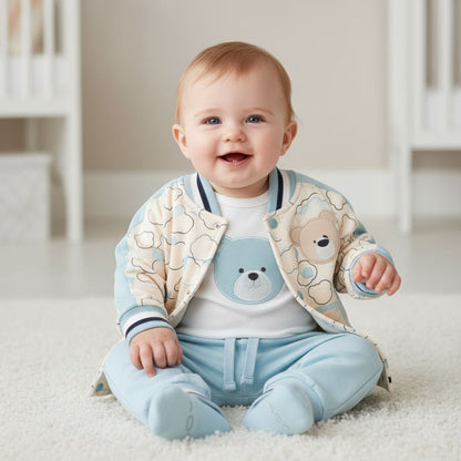 Бебешки комплект „Little Bear“ – 3 части, бяло и светлосиньо