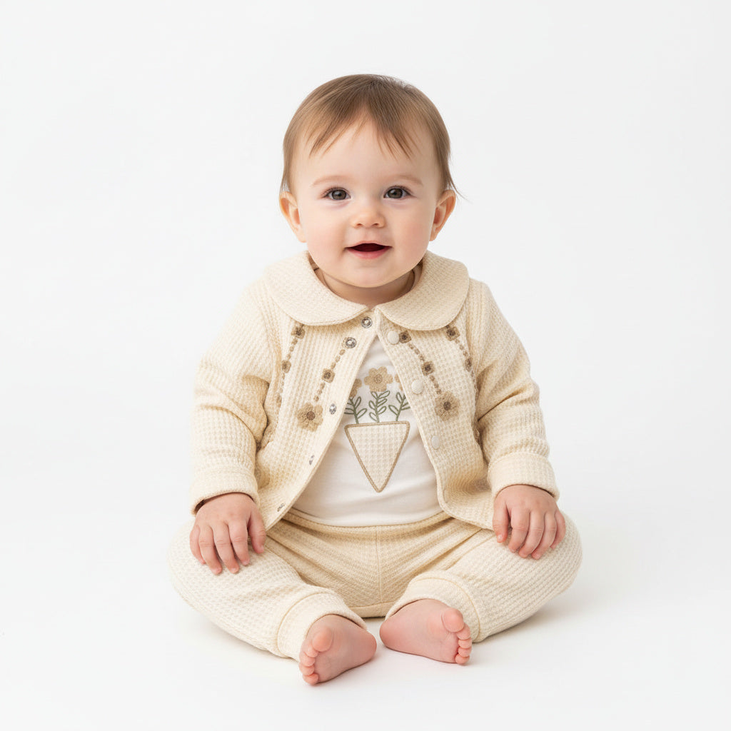 Бебешки комплект “Vintage Garden Flowers” – 3 части, крем и охра