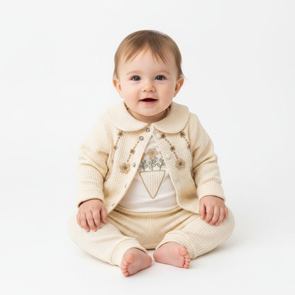 Бебешки комплект “Vintage Garden Flowers” – 3 части, крем и охра