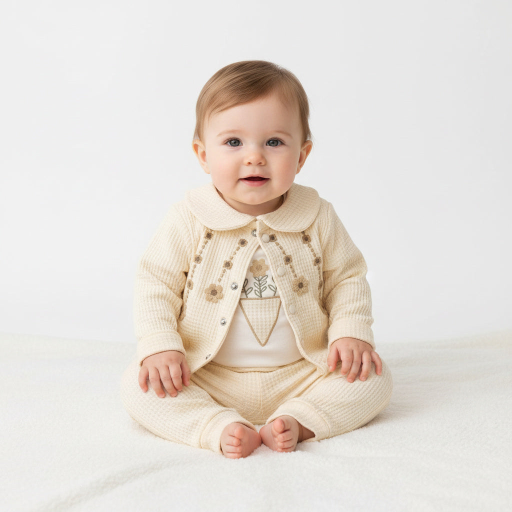 Бебешки комплект “Vintage Garden Flowers” – 3 части, крем и охра