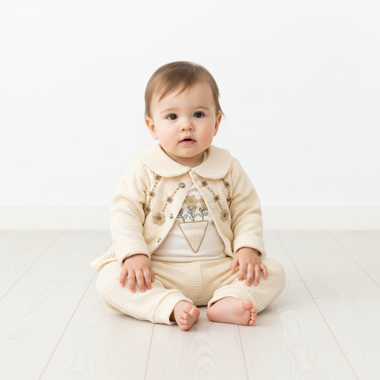 Бебешки комплект “Vintage Garden Flowers” – 3 части, крем и охра