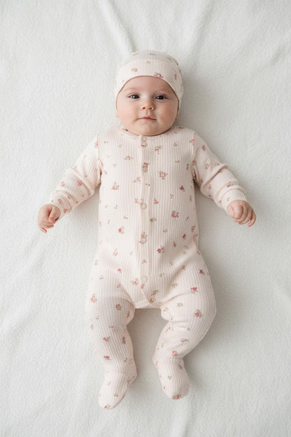 Бебешки гащеризон с шапка „Pink Bloom“ – 2 части, нежно розово