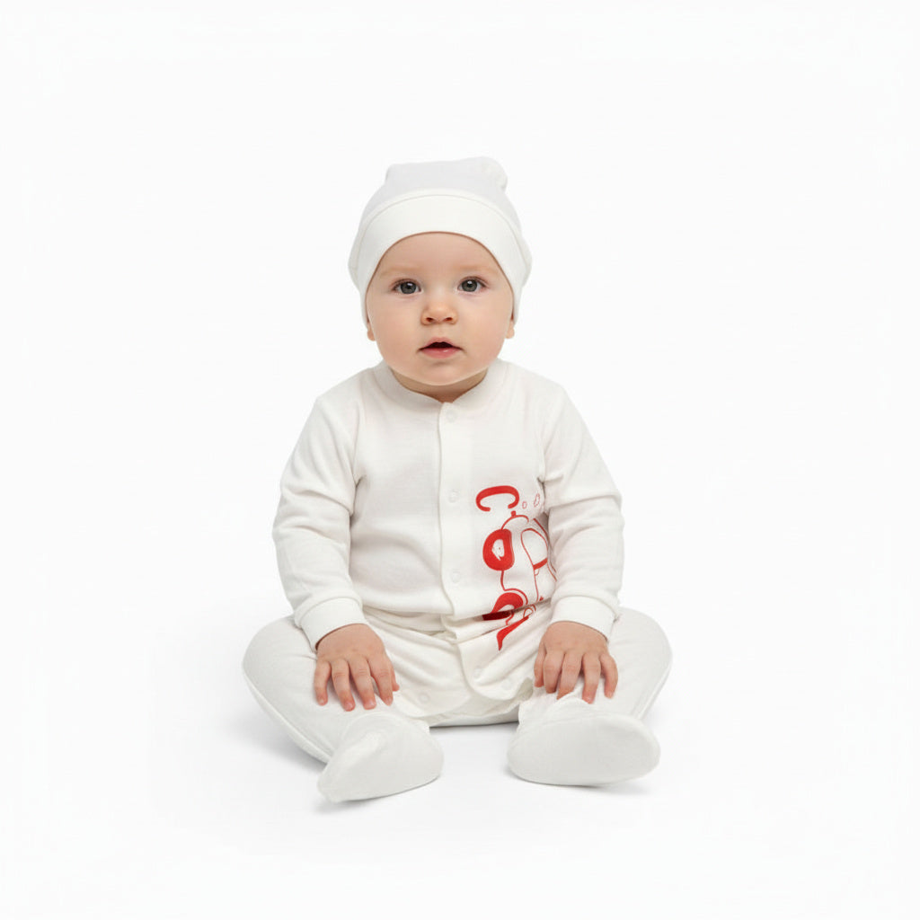 Бебешки гащеризон с шапчица “Little Ride” – бяло