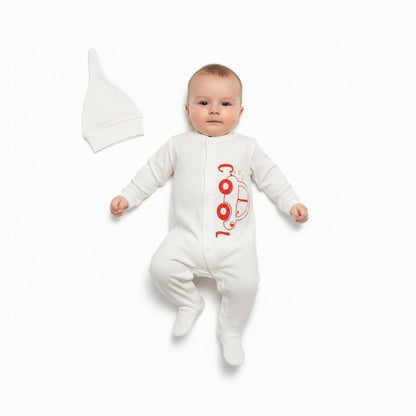 Бебешки гащеризон с шапчица “Little Ride” – бяло