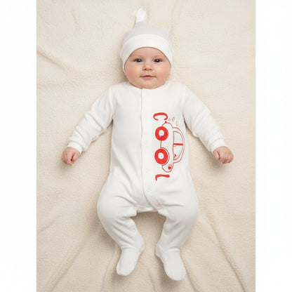 Бебешки гащеризон с шапчица “Little Ride” – бяло