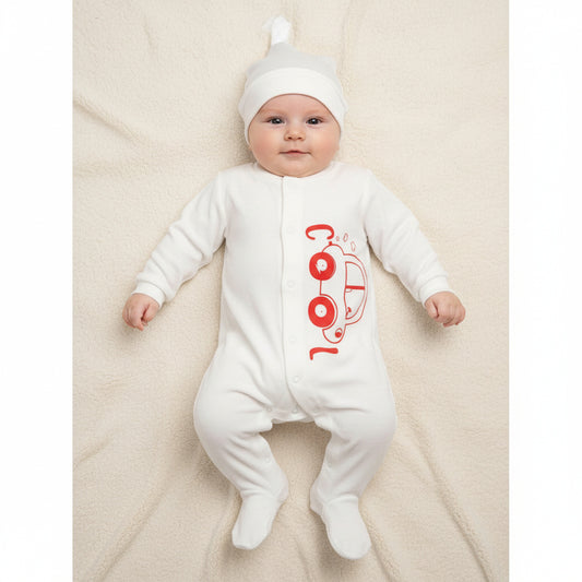 Бебешки гащеризон с шапчица “Little Ride” – бяло